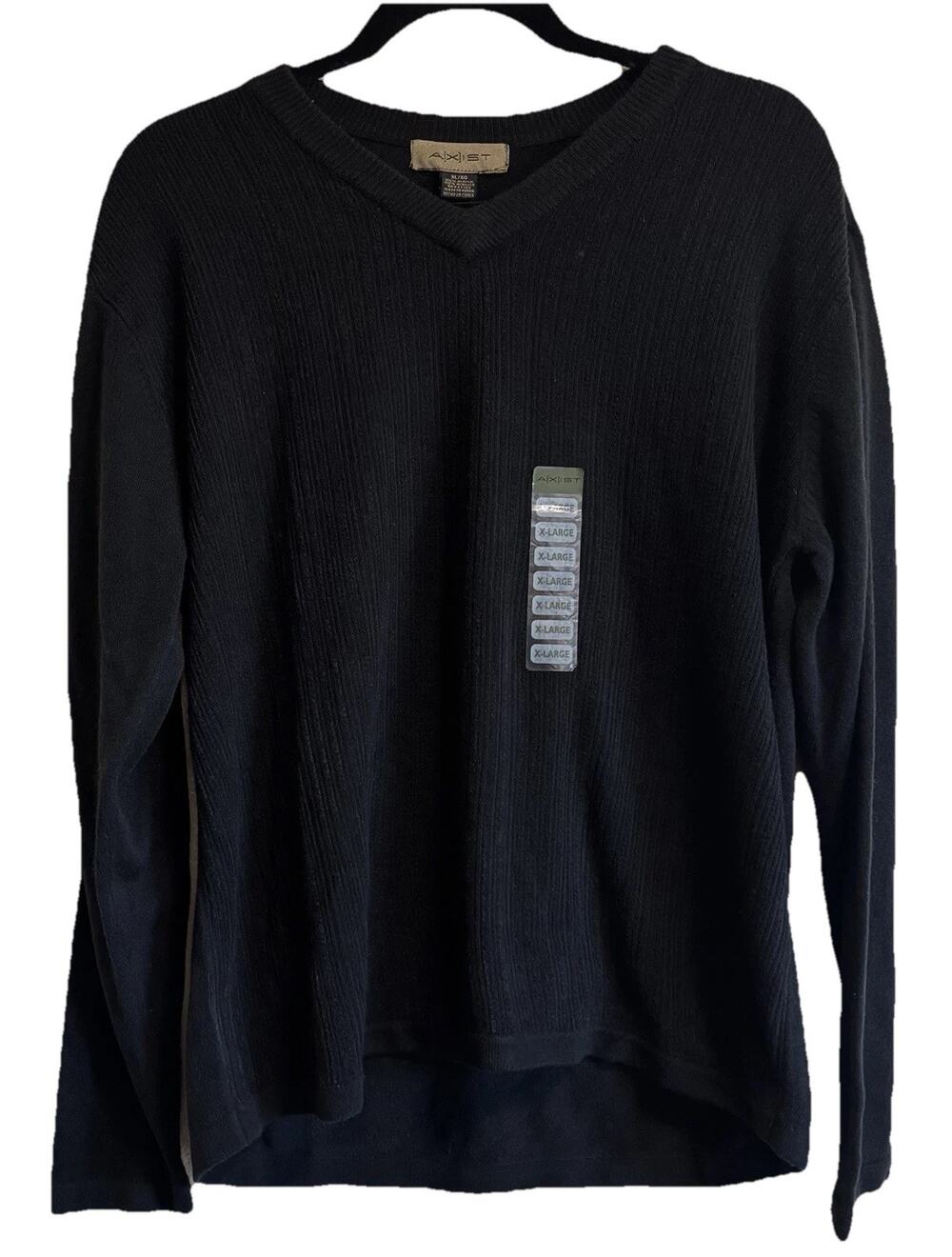 Axist Men's Size XL Black Tight Cable Knit V-Neck Sweater NWT Timeless Classic